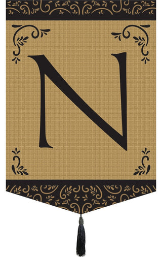 Double Applique Monogram "N" Tassel Burlap Garden Flag