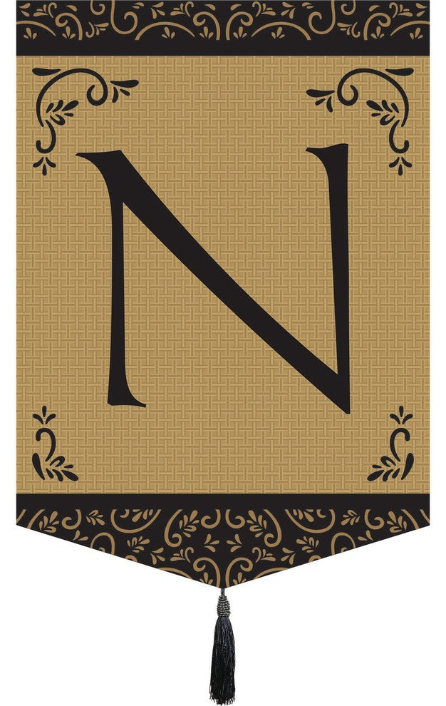 Double Applique Monogram "N" Tassel Burlap Garden Flag