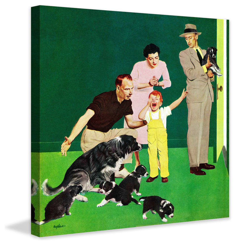 "Puppy Sale" Painting Print on Canvas by George Hughes