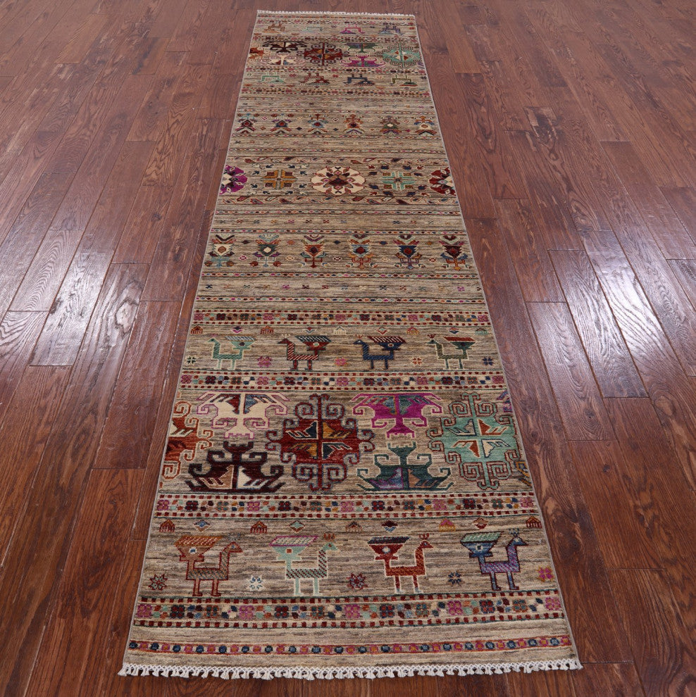 2' 9" X 10' 8" Runner Handmade Tribal Persian Gabbeh Rug - Q12382