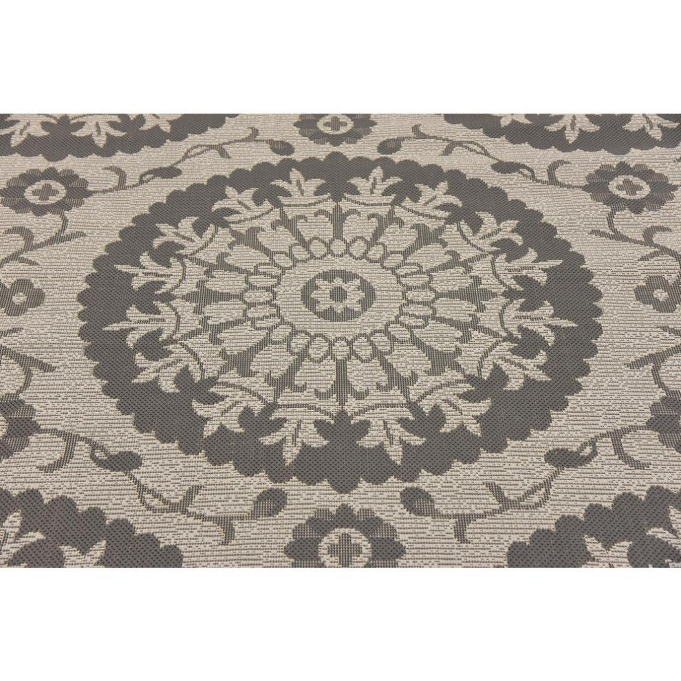 Rug Unique Loom Outdoor Botanical Gray Round 6' 0 x 6' 0