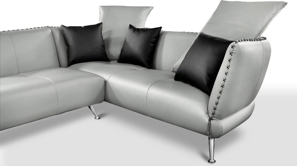 Modern Vitali Light Grey Microfiber Leather Sectional - Right Chaise