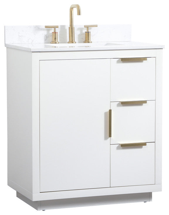 30" Single Bathroom Vanity, White, With Backsplash