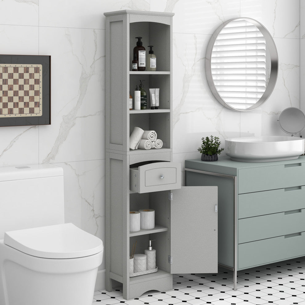 TATEUS Tall Bathroom Cabinet, Freestanding Storage Cabinet, Gray