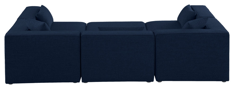 Cube Upholstered Modular Sectional, Navy, 6-Piece: 3 Armless Chair, 2 Corner Chair, 1 Ottoman, Linen Texured Fabric