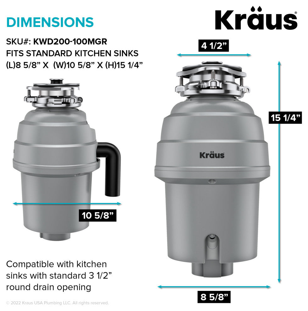 WasteMate Continuous Feed Garbage Disposal, 1 HP Motor for Kitchen Sink