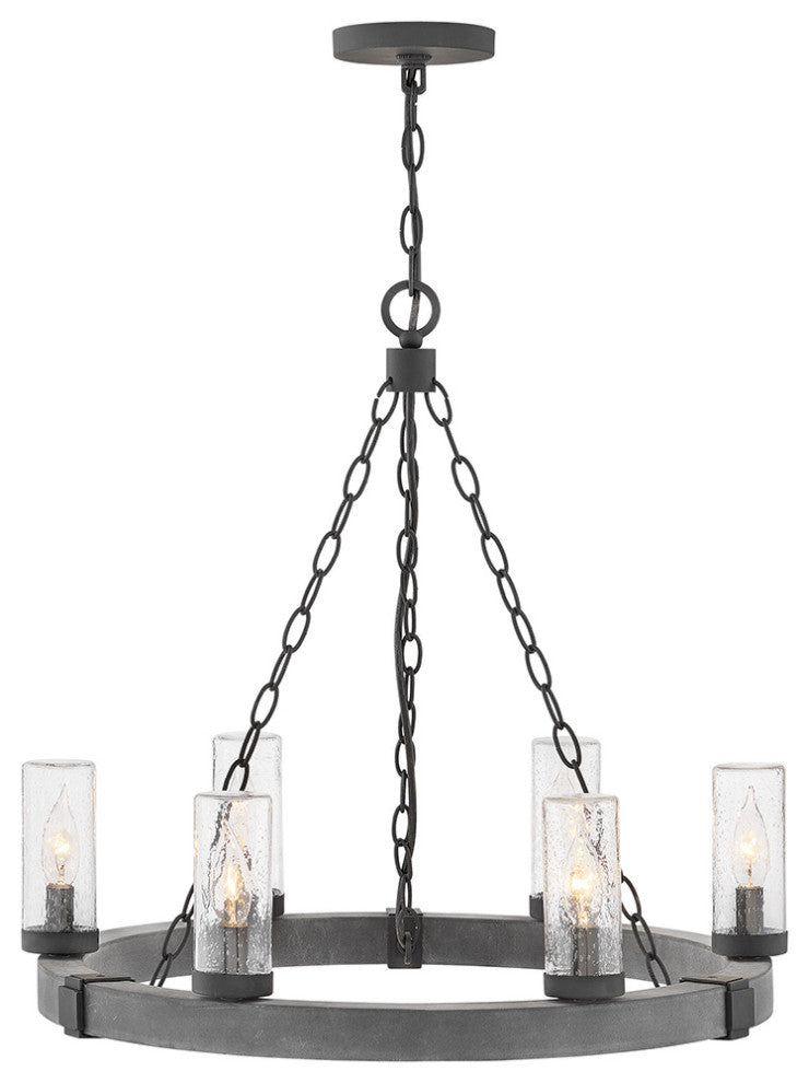 Hinkley Sawyer Outdoor Chandelier, Aged Zinc, 6 Light