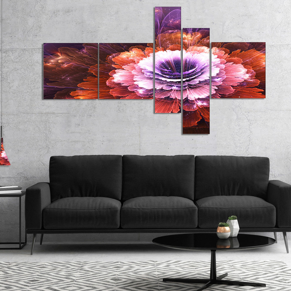 Abstract Pink Fractal Flower, Floral Art Canvas Print, 60"x32", 5 panels