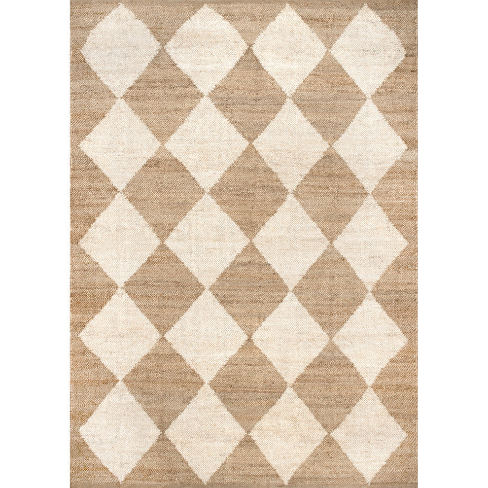 Louie Diamond Checkerboard Jute Area Rug, Natural 8'x10'