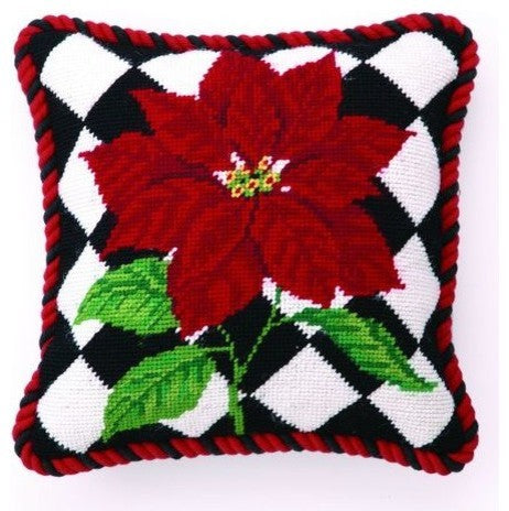 10X10Poinsettia Diamonds NeedlePoint Pillow