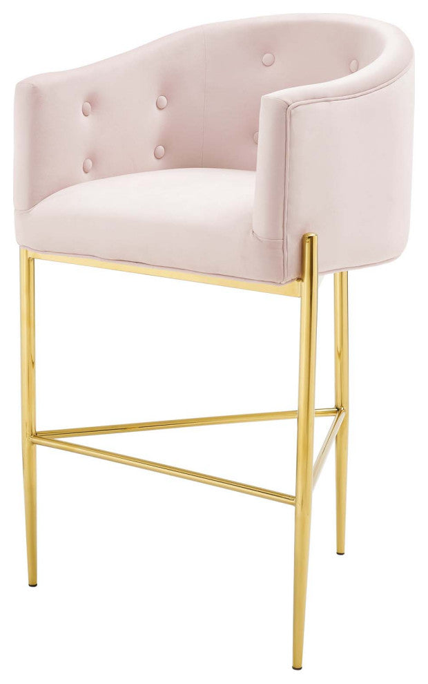 Tufted Bar Stool Chair Barstool, Set of 2, Velvet, Metal, Pink, Modern, Bar Pub