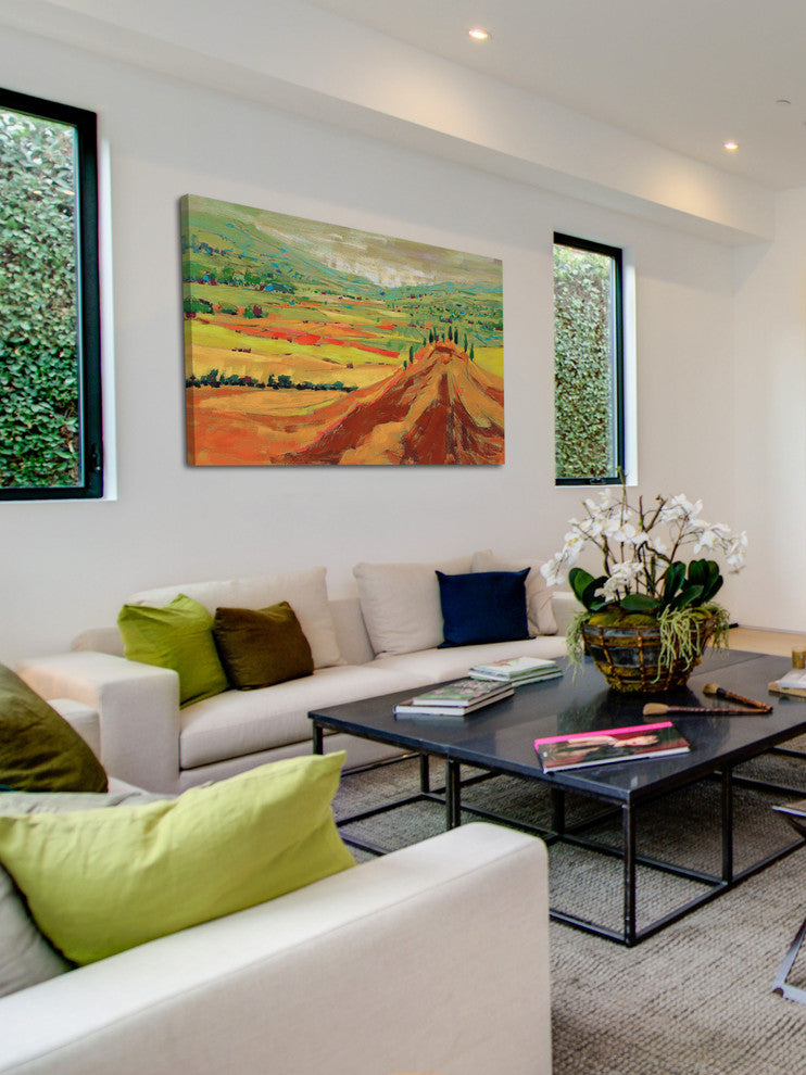 "Rolling Hills and Valley" Painting Print on Wrapped Canvas, 18x12