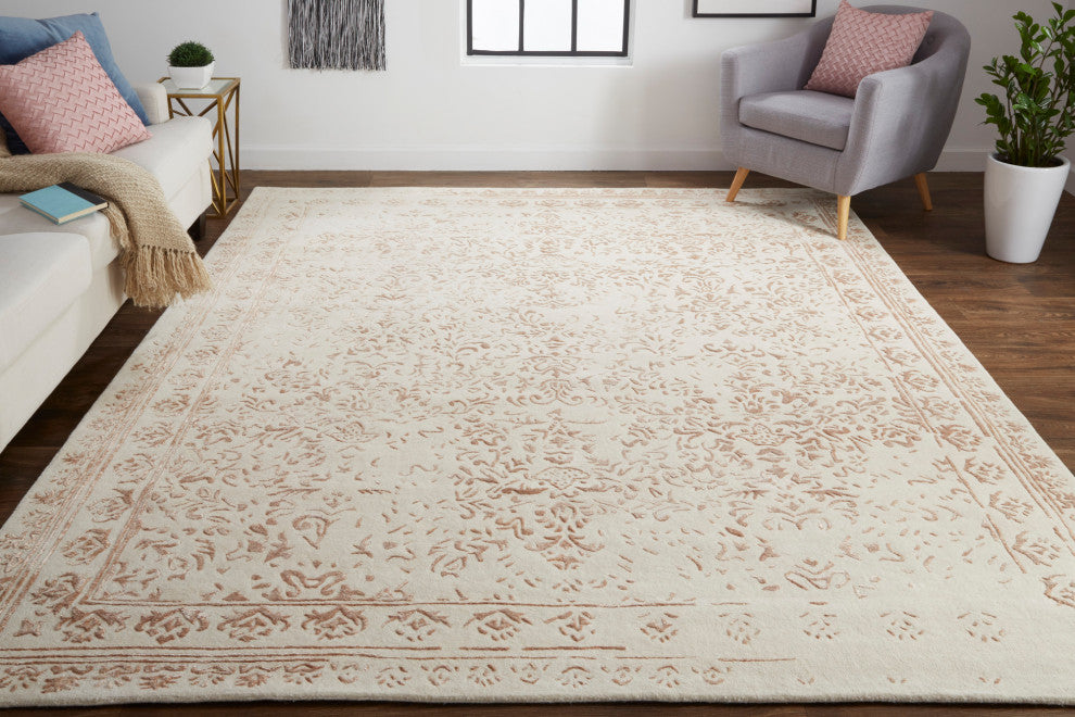 Weave & Wander Khalo Wool Rug, Ivory/Blush, 9' X 12'