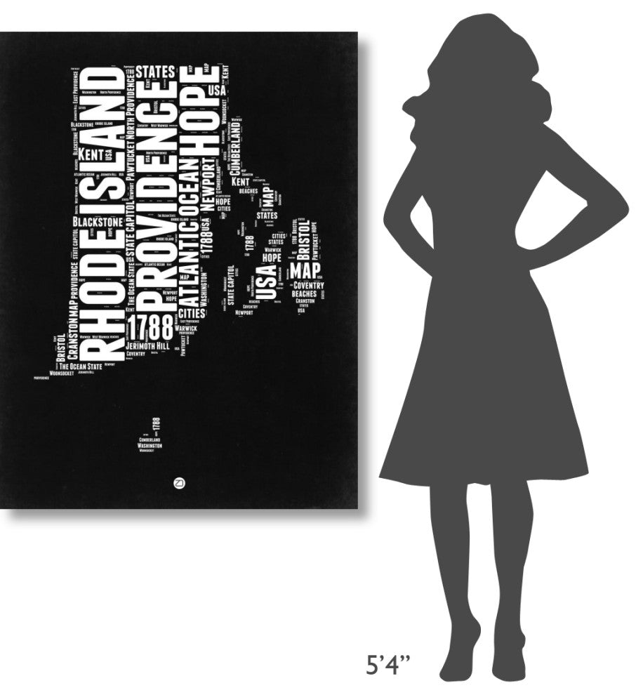 "Rhode Island Black and White Map" Fine Art Print
