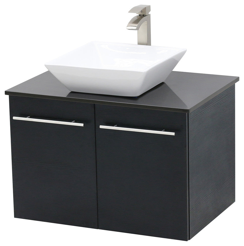 30" Wall Mount Vanity, Black Stone Countertop, Black