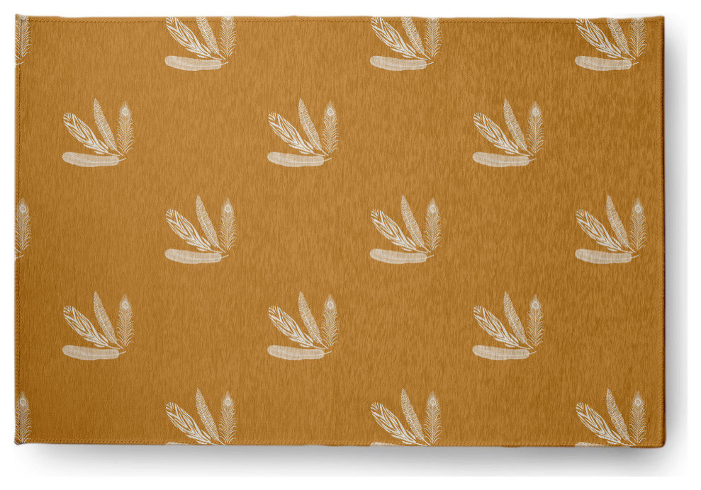 Feather Pattern Fall Design Chenille Area Rug, Yellow, 4'x6'
