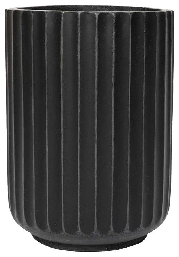 DTY Signature Mount Elbert  1-piece Fluted Fiberstone Planter, Black, Small