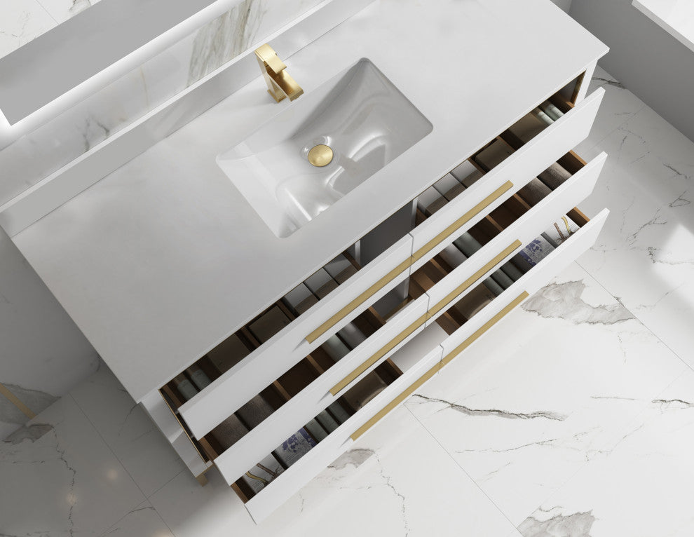 Alma Kathyia Freestanding Bath Vanity, Gold Hardware, 60" Single Sink