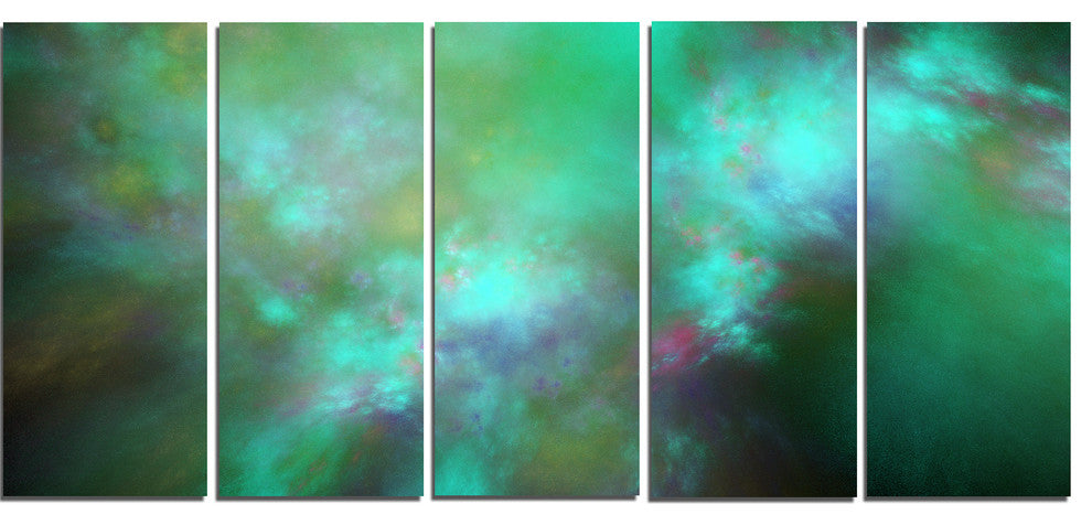 Blue Fractal Sky with Blur Stars, Abstract Canvas Art Print, 60"x28", 5 Panels