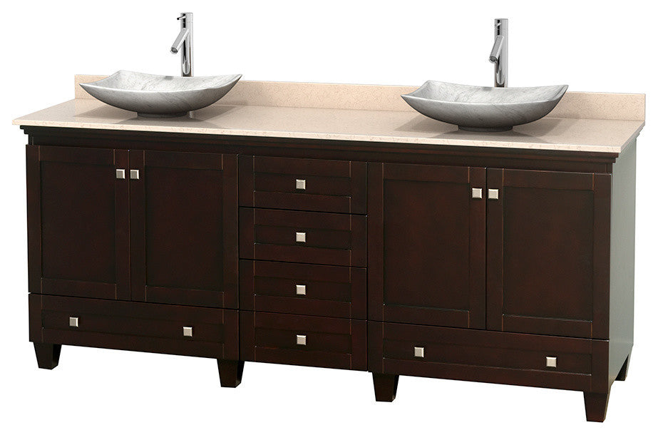 Acclaim Espresso Double Vanity, 80", Arista White Carrera Marble, Ivory Marble