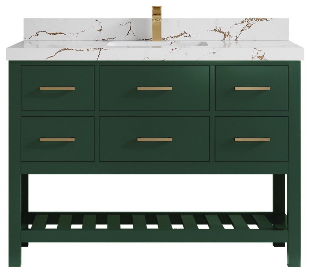 Parker 48" Single Sink Bath Vanity, Lafayette Green 2" Viola Brown