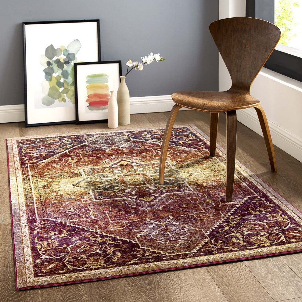 Kaede Transitional Distressed Vintage Floral Persian Medallion 4x6 Area Rug