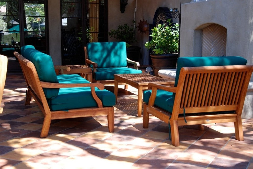 6-Piece Sack Outdoor Teak Sofa Set With Sunbrella Cushions Linen Straw