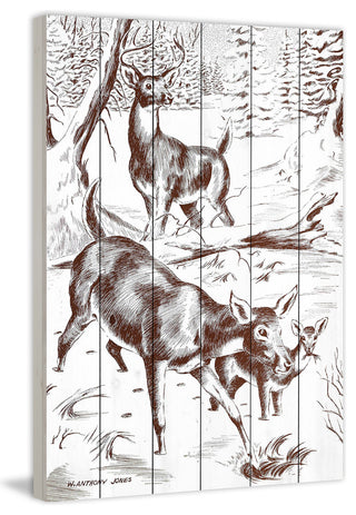 "Deer" Painting Print on White Wood
