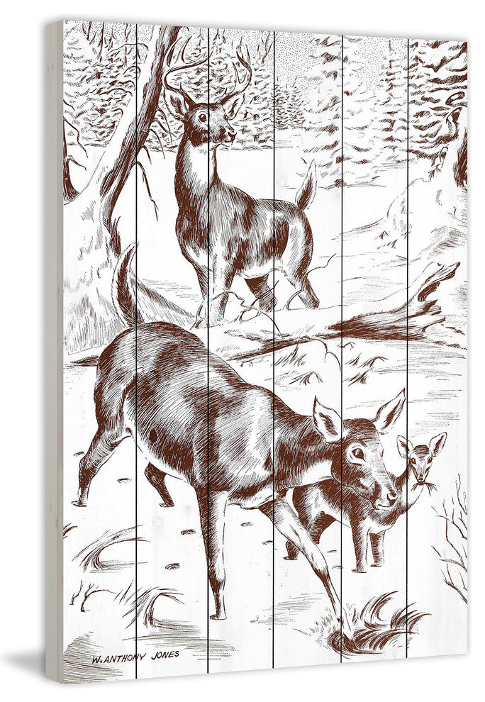 "Deer" Painting Print on White Wood