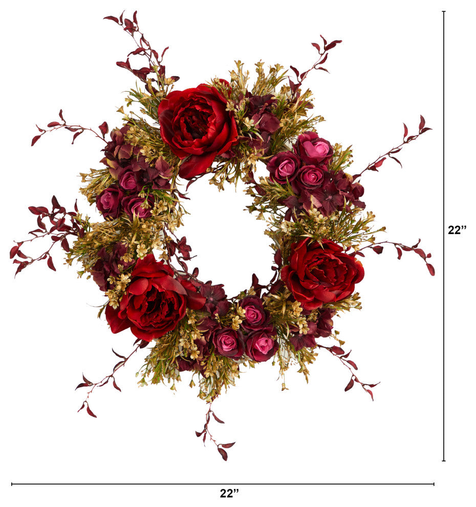 22" Peony and Rose Artificial Wreath