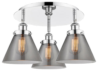 Cone-3 Light 20" Flush Mount-Polished Chrome, Plated Smoke Glass Shade