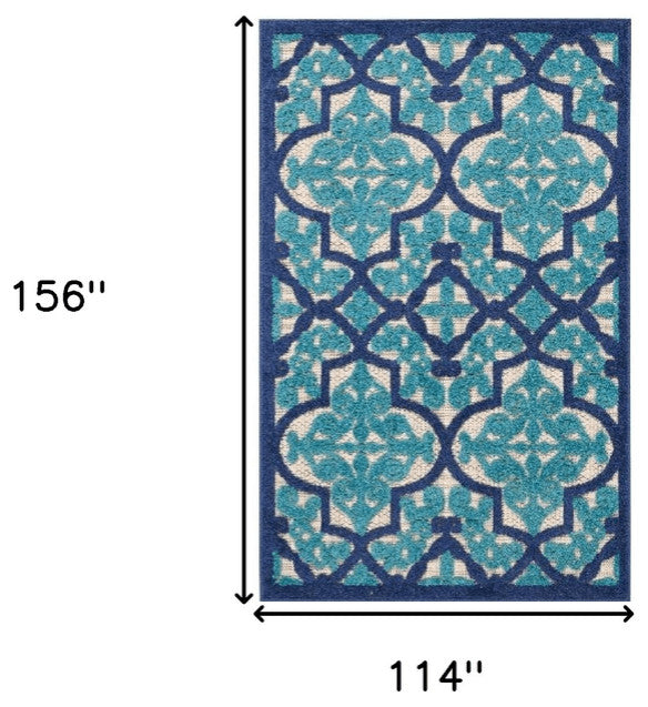 10' X 13' Navy Ikat Non Skid Indoor Outdoor Area Rug