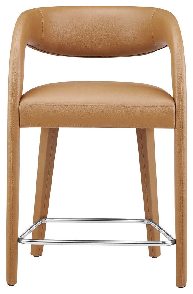 Pinnacle Vegan Leather Counter Stool Set of 2, Tan Silver
