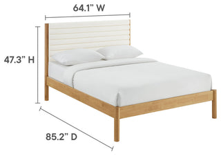 Olea Channel Tufted Boucle Solid Wood Queen Platform Bed, Feather Oak