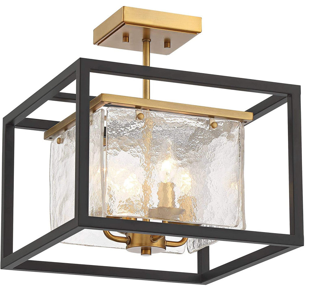 Contemporary Modern Ceiling Light Semi-Flush Mount Fixture, Black Square Cage