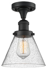 1-Light Large Cone 8" Semi-Flush Mount, Matte Black, Glass: Seedy