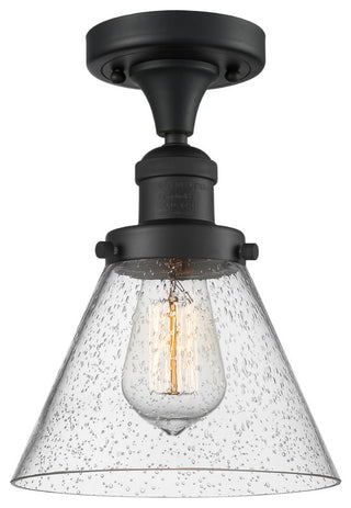 1-Light Large Cone 8" Semi-Flush Mount, Matte Black, Glass: Seedy