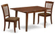 3Pc Dinette Set, Table, Two Vertical Slatted Linen Seat Dining Chairs, Mahogany