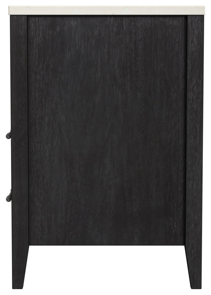 Mayfair 2-Drawer Wood and Marble Nightstand, Washed Black