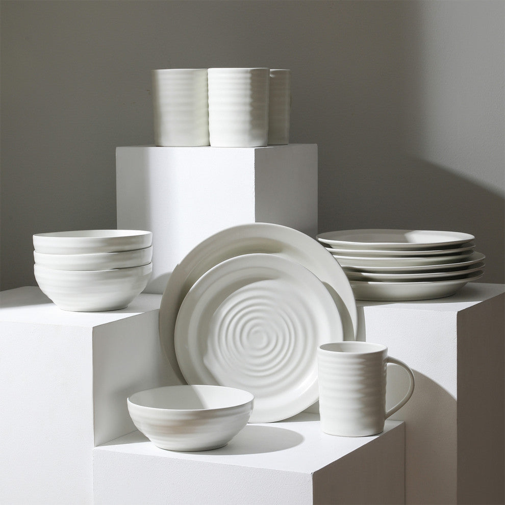 Stone Lain Orbit Stoneware 16-Piece Dinnerware Set, With Mugs, White