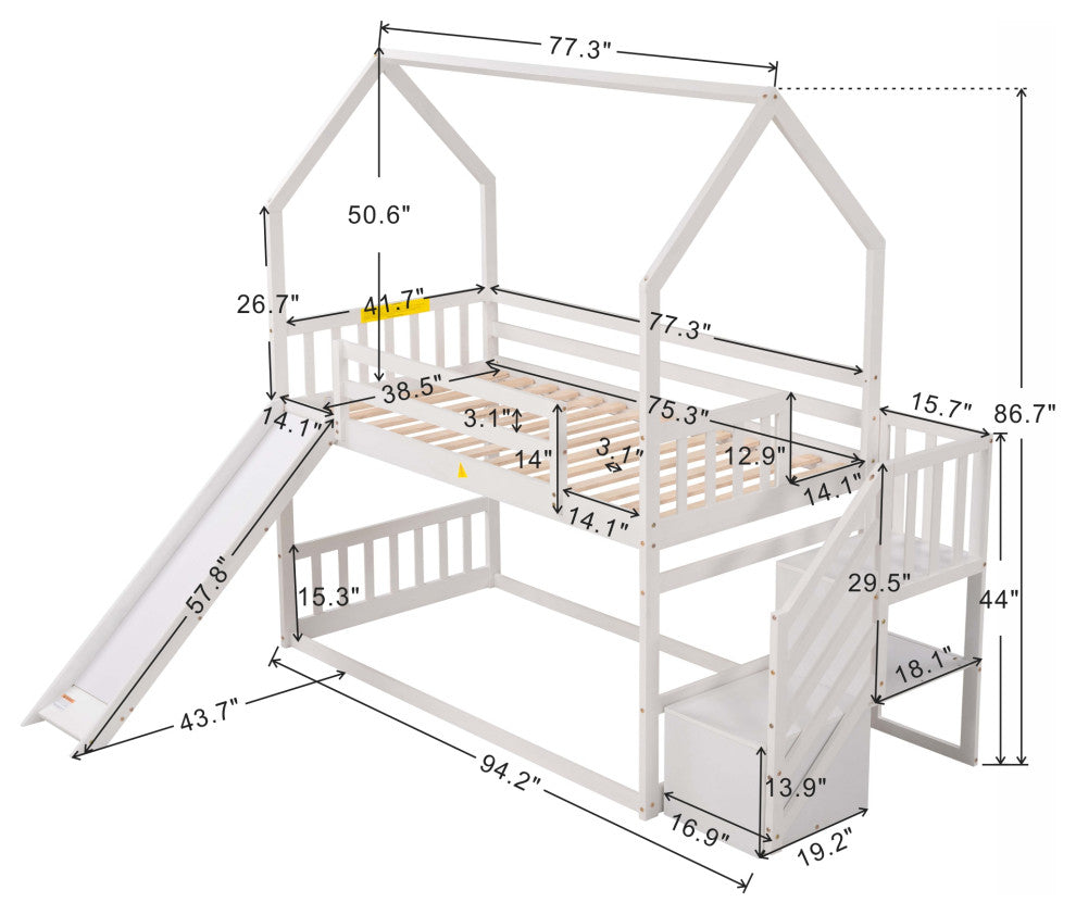 Gewnee Twin over Twin House Bunk Bed with Convertible Slide