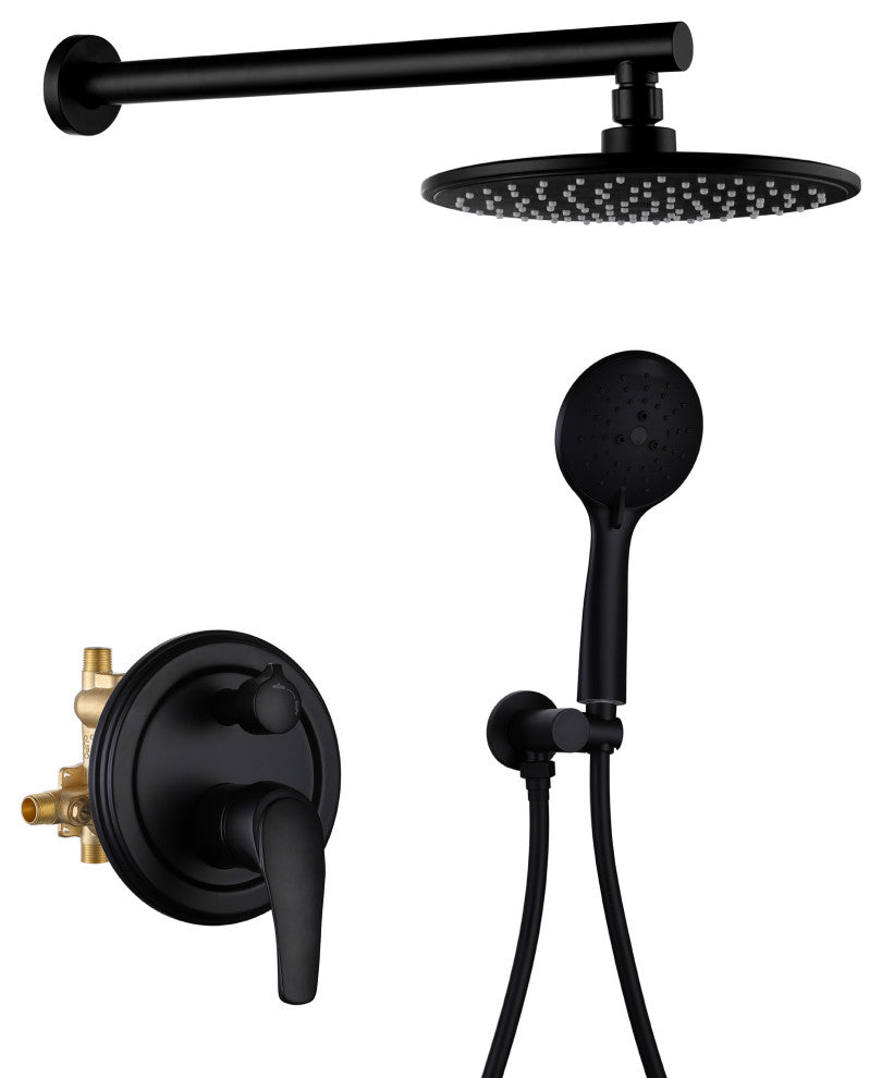 Wellfor Shower Faucet Set, 9" Rain Shower Head With Handheld Combo Set and Valve, Black