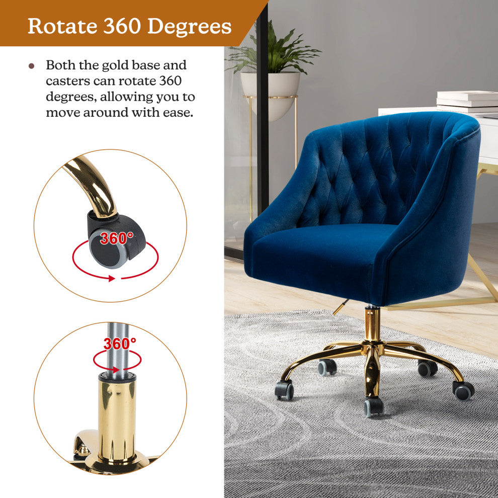 Home Office Swivel Chair with Button-Tufted Back, Navy