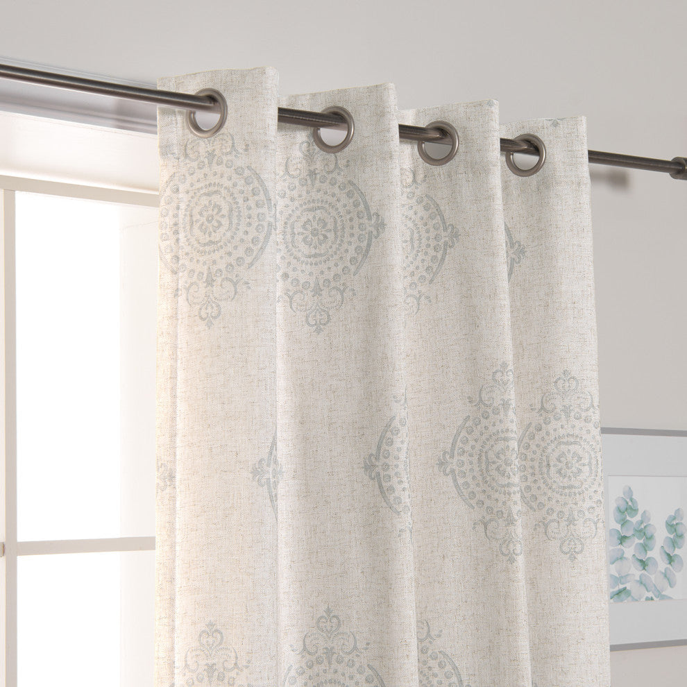 Royal Medallion Linen Blend Blackout Curtain, Grey, 52"x84"