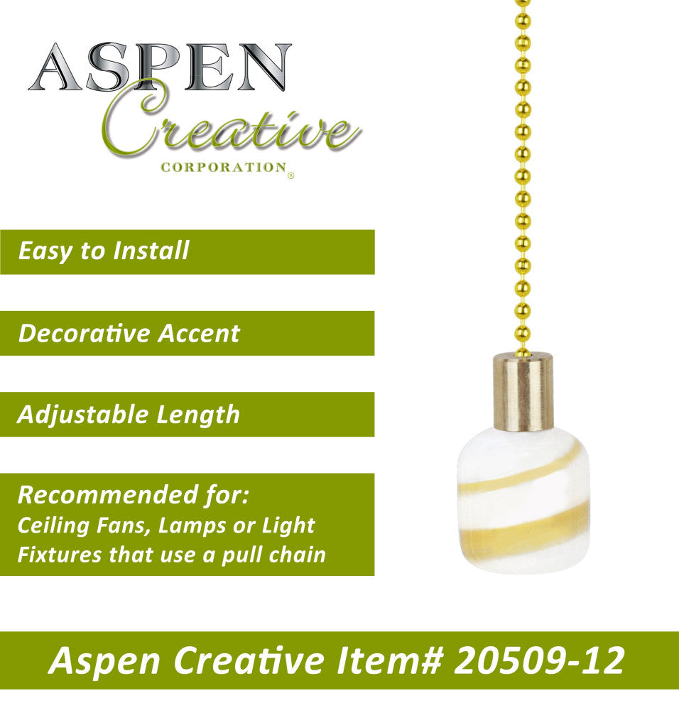 Aspen Creative 20509-X, 12" Glass Knob with Pull Chain, Cream With Yellow Line,