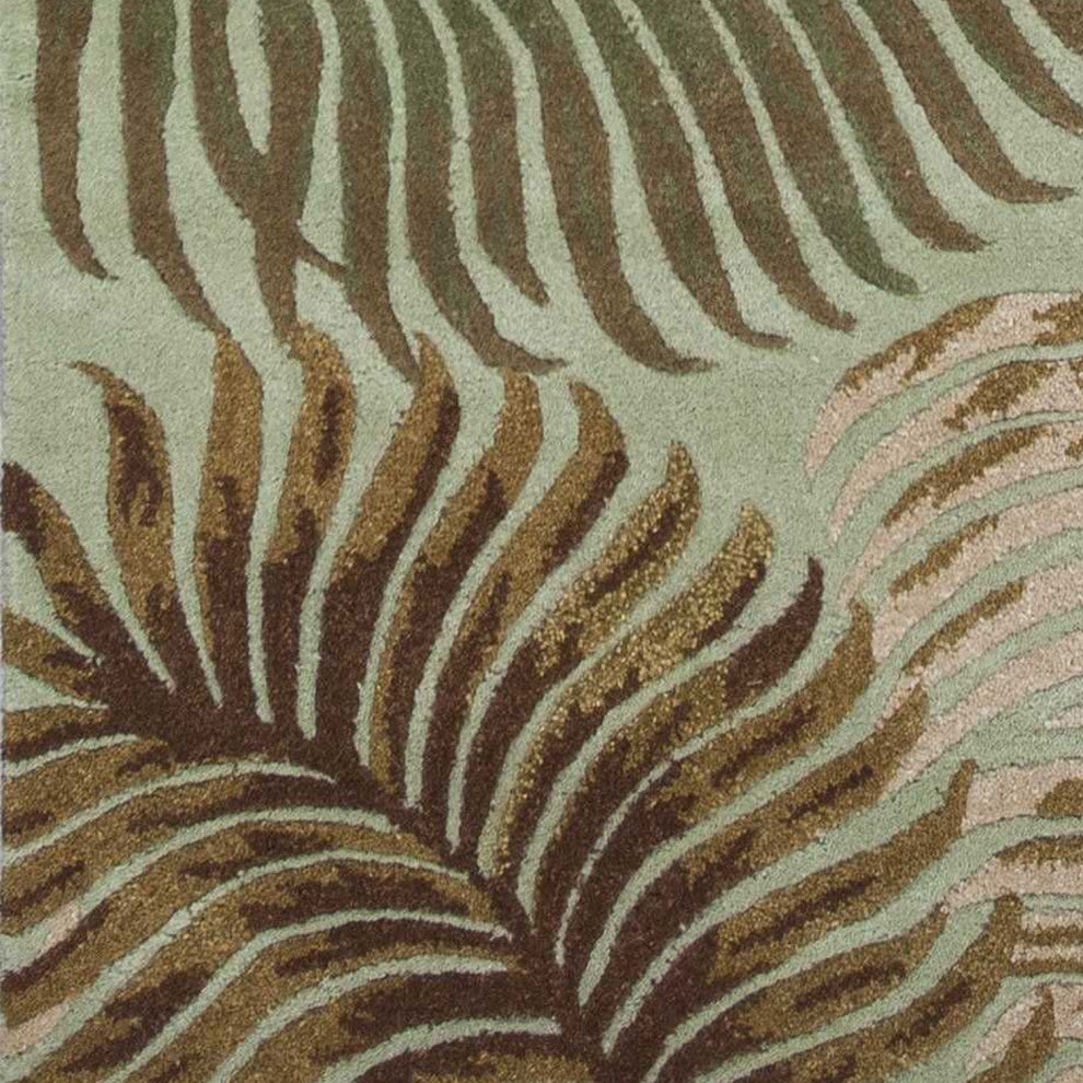 HomeRoots 8' Aqua Blue Hand Tufted Tropical Leaves Indoor Runner Rug