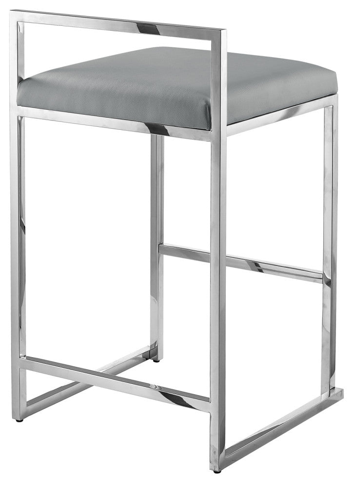 Inspired Home Dereck Bar Stool Geometric Frame, Gray and Chrome Leather PU
