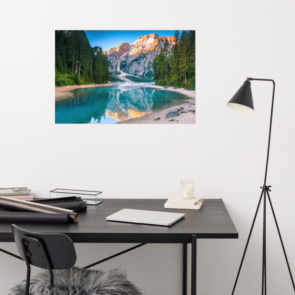 Misty Lake and Snow-cap Mountain Reflections Unframed Wall Art Prints, 24" X 36"