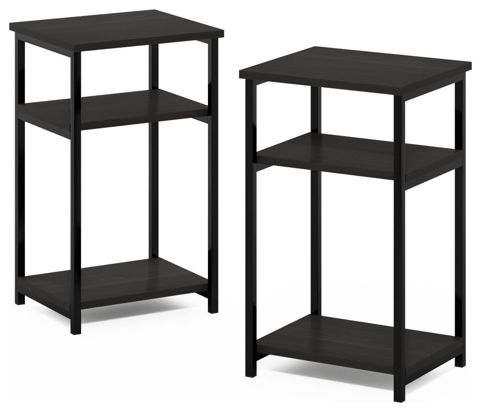 Just 3-Tier etal Frame End Table With Storage Shelves 2-Pack Espresso