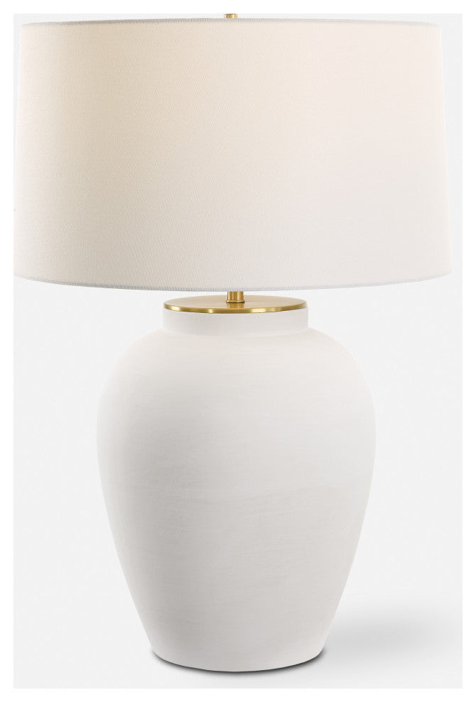 Classic Traditional Minimalist Matte White Table Lamp 29 in Urn Shape Ceramic
